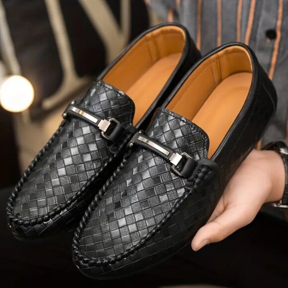 Men's Size 11 - Casual Woven Pattern PU Loafers - w/Rubber Sole - Picture 1 of 4